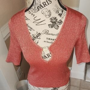 Michael Kors Coral Knit V-Neck Top